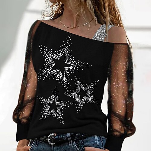 Dame Skjorte Bluse Sort Stjerne Net Patchwork Langærmet Afslappet Weekend Gade Skulderfri Normal S
Dame Skjorte Bluse Sort Stjerne Net Patchwork Langærmet Afslappet Weekend Gade Skulderfri Normal S