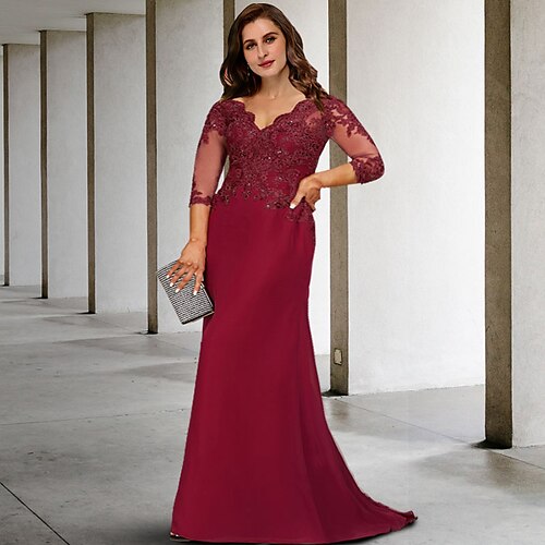 A-linje Plus Size Curve Mother of the Bride-kjoler Elegant Kjole Formell Katedralen Train 3/4 ermer V-hals Chiffon med Paljett Spalte Appliqué 2023
A-linje Plus Size Curve Mother of the Bride-kjoler Elegant Kjole Formell Katedralen Train 3/4 ermer V-hals Chiffon med Paljett Spalte Appliqué 2023