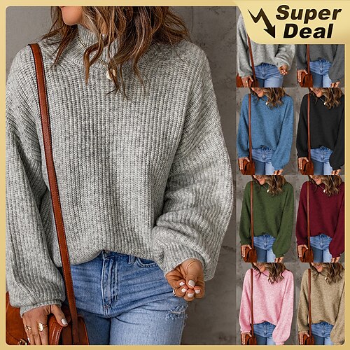 Women's Pullover Sweater Jumper Jumper Crochet Knit Cropped Oversized Pure Color Stand Collar Stylish Casual Daily Holiday Lantern Sleeve Winter Fall Black Blue S M L
Women's Pullover Sweater Jumper Jumper Crochet Knit Cropped Oversized Pure Color Stand Collar Stylish Casual Daily Holiday Lantern Sleeve Winter Fall Black Blue S M L