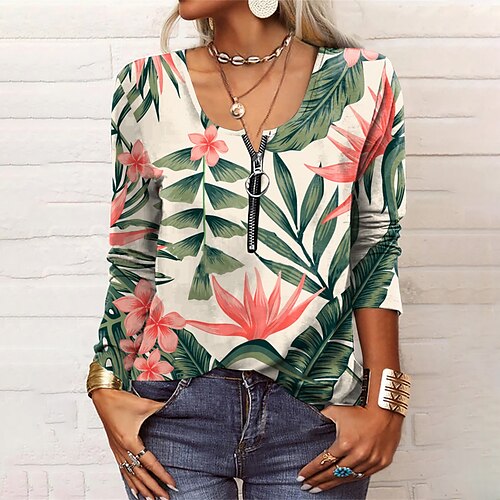 Dame T-shirt Sort Hvid Lysegrøn Blomstret Kvartals lynlås Trykt mønster Langærmet Ferie Weekend Basale Rund hals Normal Blomster Tema Maleri S
Dame T-shirt Sort Hvid Lysegrøn Blomstret Kvartals lynlås Trykt mønster Langærmet Ferie Weekend Basale Rund hals Normal Blomster Tema Maleri S
