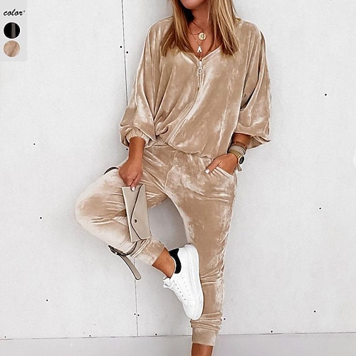 Women's Shirt Pants Sets Pants Trousers Basic Black Apricot Casual Daily Solid Color Zipper V Neck S M L XL 2XL
Women's Shirt Pants Sets Pants Trousers Basic Black Apricot Casual Daily Solid Color Zipper V Neck S M L XL 2XL