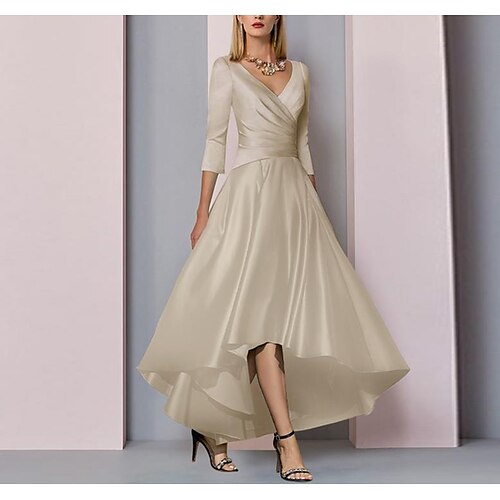 A-linje Kjole til brudens mor Bryllupsgjest Elegant Asymmetrisk lengde V-hals Asymmetrisk Ankellengde Sateng Halvlange ermer med Plissert Sidedrapering 2023
A-linje Kjole til brudens mor Bryllupsgjest Elegant Asymmetrisk lengde V-hals Asymmetrisk Ankellengde Sateng Halvlange ermer med Plissert Sidedrapering 2023