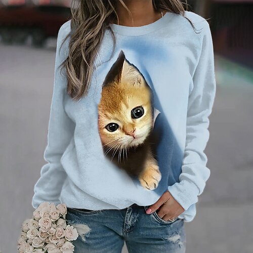 Women's Sweatshirt Pullover Basic Yellow Pink Blue Cat Street Round Neck Long Sleeve
Women's Sweatshirt Pullover Basic Yellow Pink Blue Cat Street Round Neck Long Sleeve