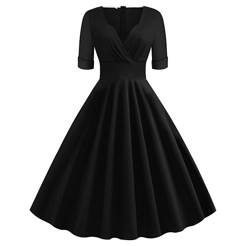Women's Swing Dress Vintage Dress Midi Dress Black White Yellow Short Sleeve Pure Color Ruched Winter Fall Spring V Neck Fashion Date Vacation 2023 S M L XL XXL
Women's Swing Dress Vintage Dress Midi Dress Black White Yellow Short Sleeve Pure Color Ruched Winter Fall Spring V Neck Fashion Date Vacation 2023 S M L XL XXL