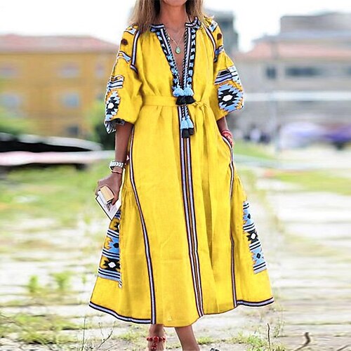 Women's Casual Dress Swing Dress Long Dress Maxi Dress Yellow Red Blue 3/4 Length Sleeve Geometric Tassel Fringe Winter Fall Spring Deep V Fashion Daily Loose Fit 2023 S M L XL XXL 3XL
Women's Casual Dress Swing Dress Long Dress Maxi Dress Yellow Red Blue 3/4 Length Sleeve Geometric Tassel Fringe Winter Fall Spring Deep V Fashion Daily Loose Fit 2023 S M L XL XXL 3XL