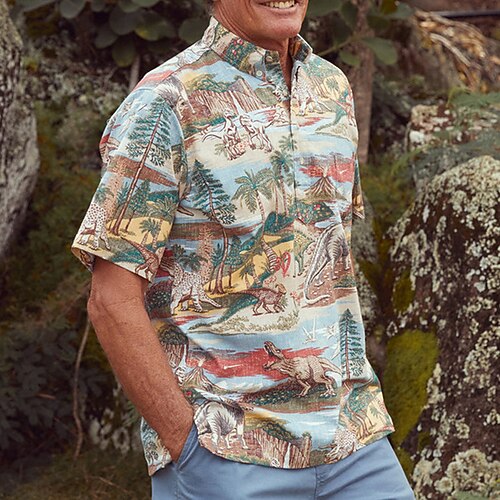 Men's Shirt Dinosaur Coconut Tree Graphic Prints Turndown Blue 3D Print Outdoor Street Short Sleeves Button-Down Print Clothing Apparel Tropical Fashion Designer Hawaiian
Men's Shirt Dinosaur Coconut Tree Graphic Prints Turndown Blue 3D Print Outdoor Street Short Sleeves Button-Down Print Clothing Apparel Tropical Fashion Designer Hawaiian