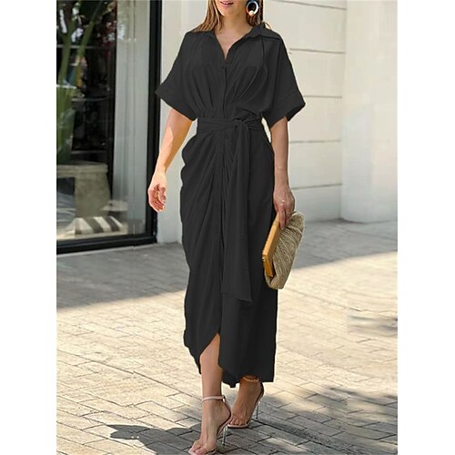 Women's Casual Dress Shirt Dress Sheath Dress Long Dress Maxi Dress Black White Yellow Short Sleeve Pure Color Ruched Winter Fall Spring Shirt Collar Fashion Office Vacation Fall Dress 2023 S M L XL
Women's Casual Dress Shirt Dress Sheath Dress Long Dress Maxi Dress Black White Yellow Short Sleeve Pure Color Ruched Winter Fall Spring Shirt Collar Fashion Office Vacation Fall Dress 2023 S M L XL