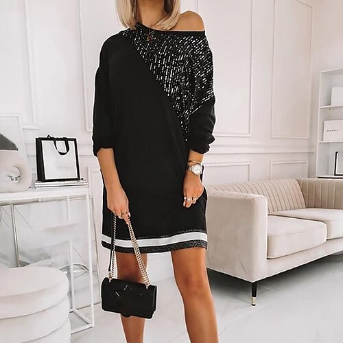 Women's Sequin Dress Shift Dress Mini Dress Black Long Sleeve Pure Color Sequins Winter Fall Spring Crew Neck Classic Daily Weekend 2022 S M L XL
Women's Sequin Dress Shift Dress Mini Dress Black Long Sleeve Pure Color Sequins Winter Fall Spring Crew Neck Classic Daily Weekend 2022 S M L XL