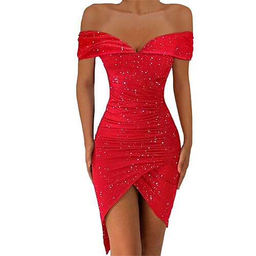 Women's Party Dress Bodycon Sheath Dress Mini Dress Black Red Blue Short Sleeve Pure Color Sequins Winter Fall Spring Off Shoulder Fashion Party Evening Party Spring Dress 2023 S M L XL XXL
Women's Party Dress Bodycon Sheath Dress Mini Dress Black Red Blue Short Sleeve Pure Color Sequins Winter Fall Spring Off Shoulder Fashion Party Evening Party Spring Dress 2023 S M L XL XXL