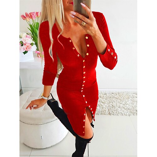 Women's Work Dress Sheath Dress Mini Dress Black Red Long Sleeve Pure Color Button Winter Fall Spring V Neck Fashion Slim 2023 S M L XL 2XL 3XL
Women's Work Dress Sheath Dress Mini Dress Black Red Long Sleeve Pure Color Button Winter Fall Spring V Neck Fashion Slim 2023 S M L XL 2XL 3XL