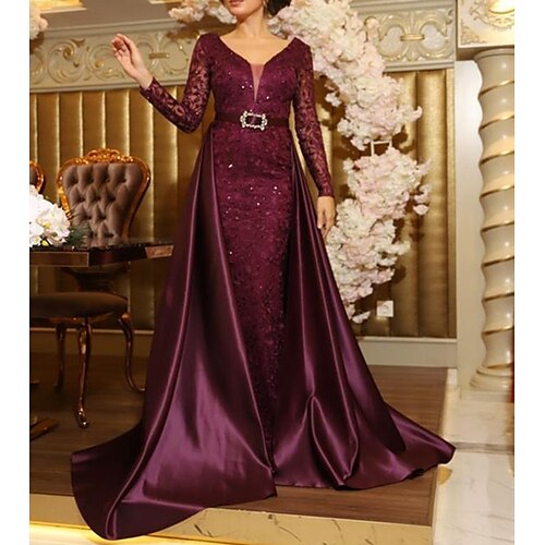 Havfrue Kjole til brudens mor Bryllupsgæst Fest Elegant V-hals Hofslæb Satin Blondelukning Langærmet Nej med Bælte / bånd Applikeret broderi 2023
Havfrue Kjole til brudens mor Bryllupsgæst Fest Elegant V-hals Hofslæb Satin Blondelukning Langærmet Nej med Bælte / bånd Applikeret broderi 2023