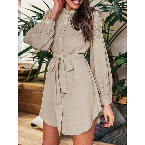 Women's Shirt Dress Casual Dress Mini Dress Black White Red Long Sleeve Pure Color Lace Winter Fall Spring Stand Collar Fashion Daily Vacation 2023 S M L XL XXL 3XL
Women's Shirt Dress Casual Dress Mini Dress Black White Red Long Sleeve Pure Color Lace Winter Fall Spring Stand Collar Fashion Daily Vacation 2023 S M L XL XXL 3XL