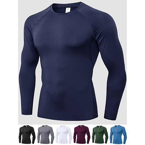 

Men's Compression Shirt Running Shirt Long Sleeve Base Layer Athletic Summer Spandex Breathable Moisture Wicking Soft Fitness Gym Workout Running Sportswear Activewear Solid Colored BlackWhiteNavy
