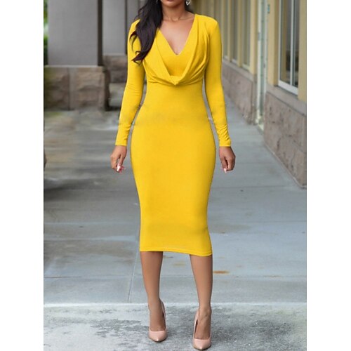 Women's Party Dress Bodycon Sheath Dress Midi Dress Black Yellow Light Green Long Sleeve Pure Color Ruched Winter Fall Spring V Neck Hot Party Date Slim 2023 S M L XL
Women's Party Dress Bodycon Sheath Dress Midi Dress Black Yellow Light Green Long Sleeve Pure Color Ruched Winter Fall Spring V Neck Hot Party Date Slim 2023 S M L XL