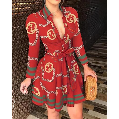 Women's Casual Dress Mini Dress Red chain White chain Blue chain Long Sleeve Graphic Lace up Winter Fall Spring V Neck Fashion Weekend 2022 S M L XL 2XL
Women's Casual Dress Mini Dress Red chain White chain Blue chain Long Sleeve Graphic Lace up Winter Fall Spring V Neck Fashion Weekend 2022 S M L XL 2XL