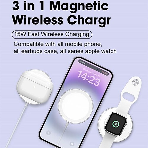 3 In 1Wireless Charger 18 W Output Power 1 Port Wireless Charging Stand Fast Wireless Charging Lightweight Magnetic For Apple Watch Cellphone iWatch 7/6 / SE / 5/4/3/2
3 In 1Wireless Charger 18 W Output Power 1 Port Wireless Charging Stand Fast Wireless Charging Lightweight Magnetic For Apple Watch Cellphone iWatch 7/6 / SE / 5/4/3/2