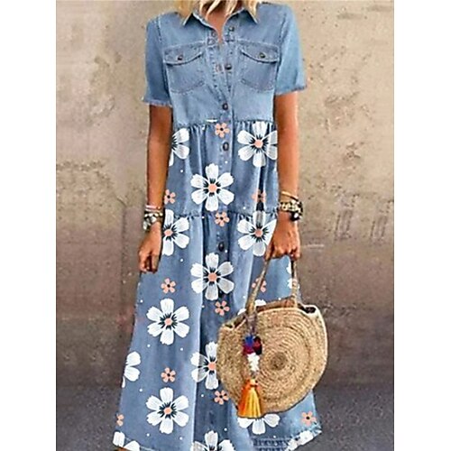 Women's Casual Dress Denim Dress Long Dress Maxi Dress Blue Light Blue Short Sleeve Snake Print Button Fall Spring Shirt Collar Fashion Daily Vacation 2023 S M L XL XXL 3XL 4XL 5XL
Women's Casual Dress Denim Dress Long Dress Maxi Dress Blue Light Blue Short Sleeve Snake Print Button Fall Spring Shirt Collar Fashion Daily Vacation 2023 S M L XL XXL 3XL 4XL 5XL