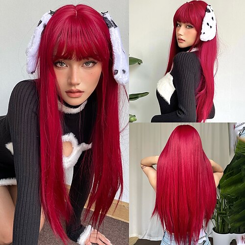 Parrucca sintetica da 26 pollici parrucca da donna capelli lisci lunghi rossi con frangia moda festa di natale cosplay
Parrucca sintetica da 26 pollici parrucca da donna capelli lisci lunghi rossi con frangia moda festa di natale cosplay