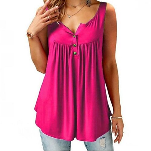 Mulheres Camiseta Azul Fúcsia Verde Tecido Franzido Botão Sem Manga Diário Férias Roupa de rua Sensual Gola Redonda Padrão L
Mulheres Camiseta Azul Fúcsia Verde Tecido Franzido Botão Sem Manga Diário Férias Roupa de rua Sensual Gola Redonda Padrão L