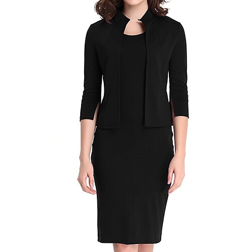 Women's Work Dress Dress Set Two Piece Dress Mini Dress Black Purple 3/4 Length Sleeve Pure Color Patchwork Winter Fall Spring Stand Collar Basic Office 2023 S M L XL XXL 3XL
Women's Work Dress Dress Set Two Piece Dress Mini Dress Black Purple 3/4 Length Sleeve Pure Color Patchwork Winter Fall Spring Stand Collar Basic Office 2023 S M L XL XXL 3XL