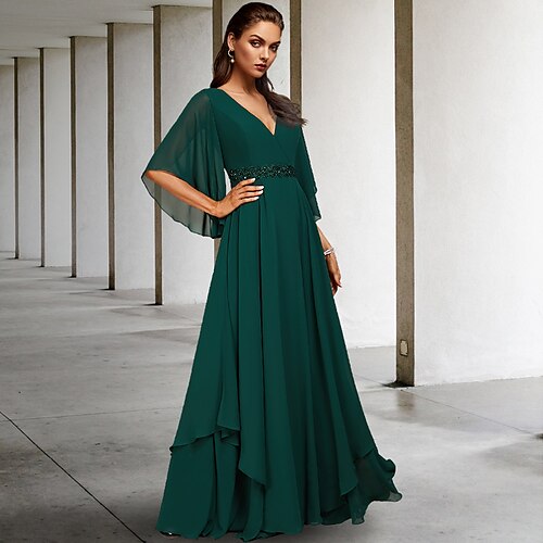 Linea-A Abito da cerimonia per signora Elegante A V Strascico a terra Chiffon Mezza manica con Fascia / fiocco in vita Con balze 2023
Linea-A Abito da cerimonia per signora Elegante A V Strascico a terra Chiffon Mezza manica con Fascia / fiocco in vita Con balze 2023