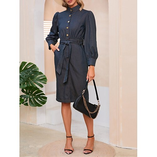 Women's Work Dress Sheath Dress Denim Dress Midi Dress Dark Blue Light Blue Long Sleeve Pure Color Button Winter Fall Spring Stand Collar Fashion 2022 S M L XL 2XL
Women's Work Dress Sheath Dress Denim Dress Midi Dress Dark Blue Light Blue Long Sleeve Pure Color Button Winter Fall Spring Stand Collar Fashion 2022 S M L XL 2XL