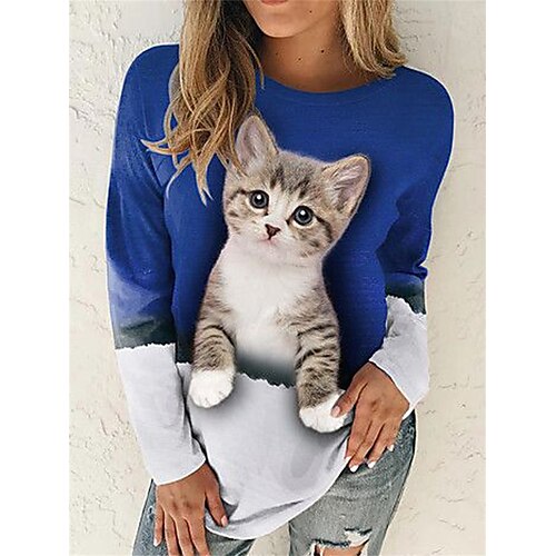 Per donna maglietta Blu Gatto 3D Stampa Manica lunga Giornaliero Fine settimana Essenziale Rotonda Standard Gatto 3D Pittura S
Per donna maglietta Blu Gatto 3D Stampa Manica lunga Giornaliero Fine settimana Essenziale Rotonda Standard Gatto 3D Pittura S