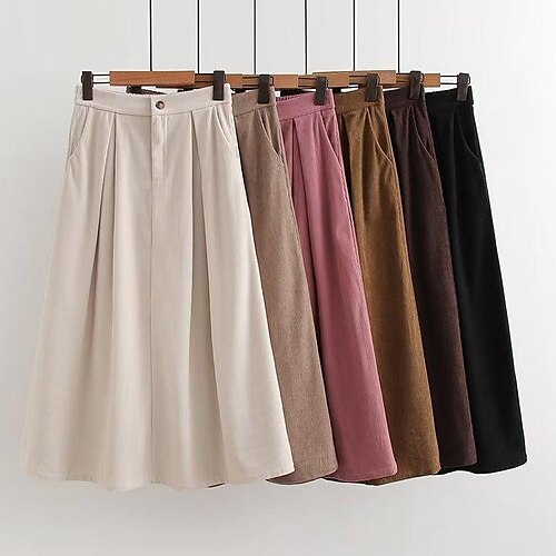 Women's Swing Long Skirt Midi Corduroy dark brown Black Pink Brown Skirts Pleated Pocket Long Casual Daily One-Size
Women's Swing Long Skirt Midi Corduroy dark brown Black Pink Brown Skirts Pleated Pocket Long Casual Daily One-Size