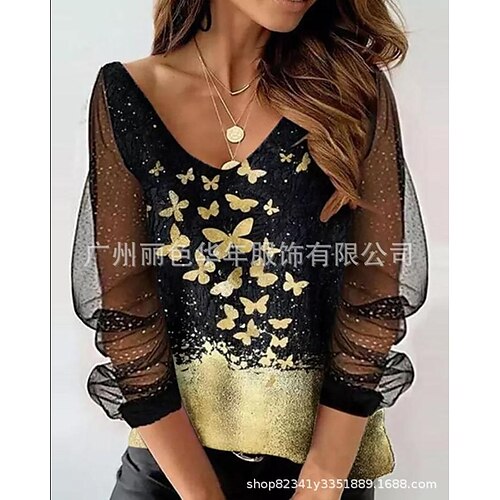 Women's Shirt Blouse Black Yellow Butterfly Mesh Patchwork Long Sleeve Casual Basic V Neck Regular Butterfly S
Women's Shirt Blouse Black Yellow Butterfly Mesh Patchwork Long Sleeve Casual Basic V Neck Regular Butterfly S