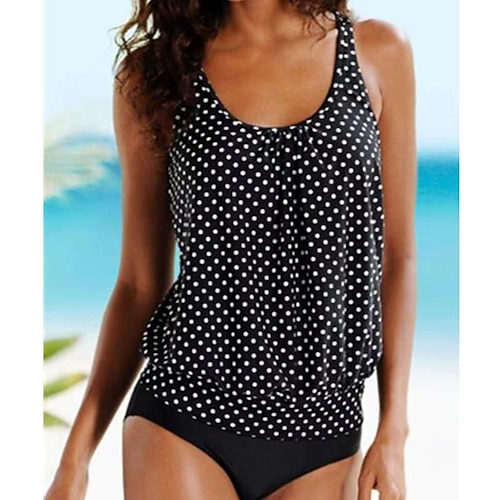 

Women's Swimwear Tankini 2 Piece Normal Swimsuit Polka Dot Black Tank Top Bathing Suits Sports Summer