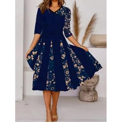 Women's Casual Dress Midi Dress Dark Blue Long Sleeve Floral Print Winter Fall Spring V Neck Fashion Daily Vacation 2023 S M L XL XXL 3XL
Women's Casual Dress Midi Dress Dark Blue Long Sleeve Floral Print Winter Fall Spring V Neck Fashion Daily Vacation 2023 S M L XL XXL 3XL