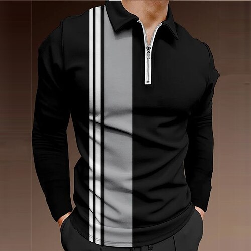Herre POLO T-skjorte Golf skjorte Zip Polo Stripet Grafiske trykk Aftæpning Svart Grå utendørs Gate Langermet Glidelås Trykt mønster Klær Mote Gatemote Designer Myk
Herre POLO T-skjorte Golf skjorte Zip Polo Stripet Grafiske trykk Aftæpning Svart Grå utendørs Gate Langermet Glidelås Trykt mønster Klær Mote Gatemote Designer Myk
