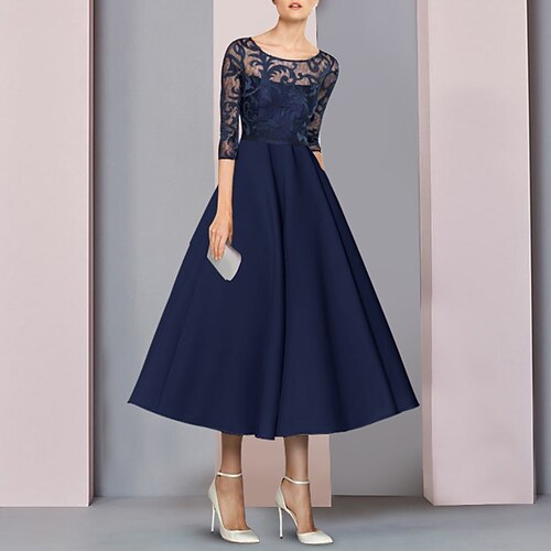 A-linje Kjole til brudens mor Bryllupsgæst Elegant Scoop hals Te-længde Satin Blondelukning Halvlange ærmer med Plissé Applikeret broderi 2023
A-linje Kjole til brudens mor Bryllupsgæst Elegant Scoop hals Te-længde Satin Blondelukning Halvlange ærmer med Plissé Applikeret broderi 2023