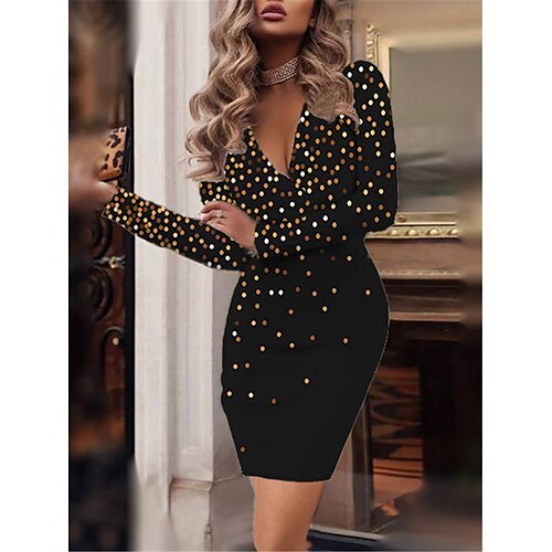 Women's Work Dress Bodycon Sheath Dress Mini Dress Gold Long Sleeve Polka Dot Print Winter Fall Spring V Neck Fashion Office Daily 2022 XS S M L XL XXL 3XL 4XL 5XL 6XL
Women's Work Dress Bodycon Sheath Dress Mini Dress Gold Long Sleeve Polka Dot Print Winter Fall Spring V Neck Fashion Office Daily 2022 XS S M L XL XXL 3XL 4XL 5XL 6XL