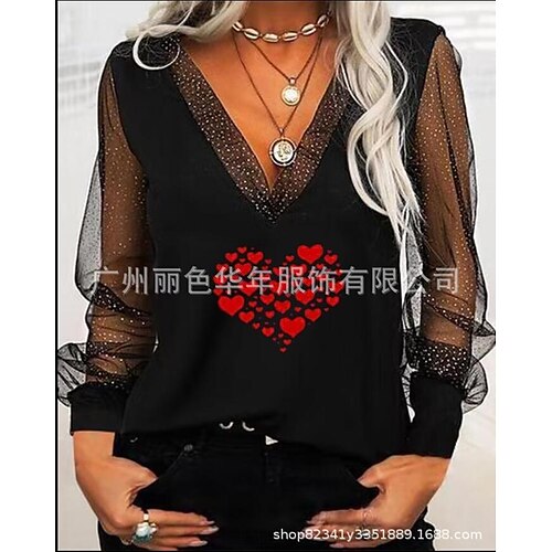 Women's Shirt Blouse Black White Pink Heart Mesh Patchwork Long Sleeve Casual Basic V Neck Regular S
Women's Shirt Blouse Black White Pink Heart Mesh Patchwork Long Sleeve Casual Basic V Neck Regular S