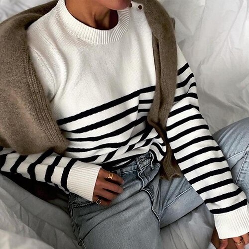 Women's Shirt Blouse White Striped Button Crochet Long Sleeve Casual Basic Round Neck Regular One-Size
Women's Shirt Blouse White Striped Button Crochet Long Sleeve Casual Basic Round Neck Regular One-Size