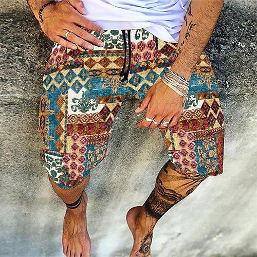 

Men's Board Shorts Swim Shorts Swim Trunks Summer Shorts Beach Shorts Straight Leg Print Geometric Skull Stripe Comfort Knee Length Outdoor Daily Holiday Casual Hip-Hop Black Yellow Low Waist