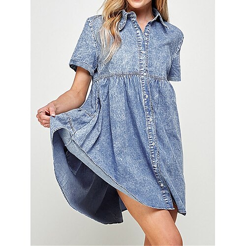 Women's Casual Dress Shift Dress Denim Dress Mini Dress Blue Short Sleeve Pure Color Button Winter Fall Spring Shirt Collar Fashion Daily 2023 S M L XL XXL
Women's Casual Dress Shift Dress Denim Dress Mini Dress Blue Short Sleeve Pure Color Button Winter Fall Spring Shirt Collar Fashion Daily 2023 S M L XL XXL