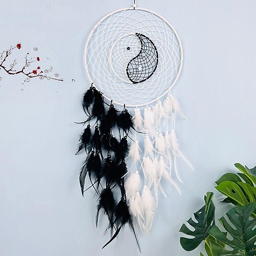 Tai Chi Dream Catcher Handmade Gift with Double Circle Black and White Feather Hook Flower Wind Chime Ornament Wall Hanging Decor Art Boho Style 30.5x87cm/12''x34.2''
Tai Chi Dream Catcher Handmade Gift with Double Circle Black and White Feather Hook Flower Wind Chime Ornament Wall Hanging Decor Art Boho Style 30.5x87cm/12''x34.2''