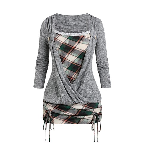 Women's Shirt Blouse Black Light Grey Dark Gray Plaid Lace Trims Print Long Sleeve Casual Basic Square Neck Regular Cotton S
Women's Shirt Blouse Black Light Grey Dark Gray Plaid Lace Trims Print Long Sleeve Casual Basic Square Neck Regular Cotton S
