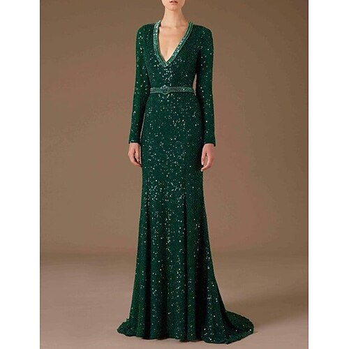 A sirena Abito da cerimonia per signora Elegante Brillante e glitterato A V Strascico a terra Con strass Manica lunga con Fascia / fiocco in vita Lustrini 2023
A sirena Abito da cerimonia per signora Elegante Brillante e glitterato A V Strascico a terra Con strass Manica lunga con Fascia / fiocco in vita Lustrini 2023