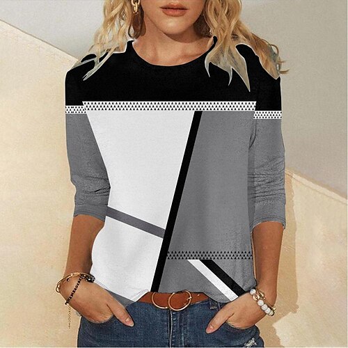 Women's T shirt Tee Gray Color Block Print Long Sleeve Daily Weekend Basic Round Neck Regular Geometric Painting S
Women's T shirt Tee Gray Color Block Print Long Sleeve Daily Weekend Basic Round Neck Regular Geometric Painting S