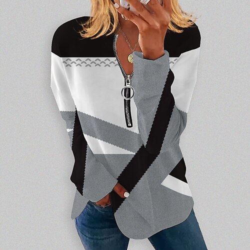 Dame T skjorte Lysegrønn Rød Blå Fargeblokk Quarter Zip Trykt mønster Langermet Daglig Helg Grunnleggende Rund hals Normal Geometrisk Maling S
Dame T skjorte Lysegrønn Rød Blå Fargeblokk Quarter Zip Trykt mønster Langermet Daglig Helg Grunnleggende Rund hals Normal Geometrisk Maling S