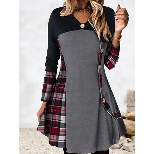 Women's Casual Dress Plaid Dress Mini Dress Gray Long Sleeve Plaid Patchwork Winter Fall Spring V Neck Fashion Daily 2023 S M L XL XXL 3XL
Women's Casual Dress Plaid Dress Mini Dress Gray Long Sleeve Plaid Patchwork Winter Fall Spring V Neck Fashion Daily 2023 S M L XL XXL 3XL