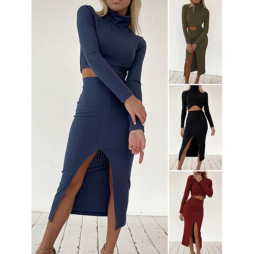 Women's Casual Dress Two Piece Dress Bodycon Midi Dress Black Wine Army Green Long Sleeve Pure Color Split Winter Fall Spring High Neck Fashion Daily Slim 2023 S M L XL XXL 3XL
Women's Casual Dress Two Piece Dress Bodycon Midi Dress Black Wine Army Green Long Sleeve Pure Color Split Winter Fall Spring High Neck Fashion Daily Slim 2023 S M L XL XXL 3XL