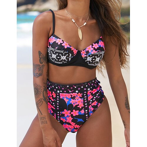 Women's Swimwear Bikini Normal Swimsuit 2 Piece Printing Floral Black Bathing Suits Sports Summer
Women's Swimwear Bikini Normal Swimsuit 2 Piece Printing Floral Black Bathing Suits Sports Summer