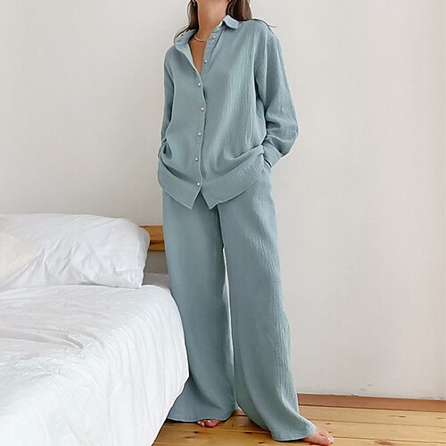 Per donna Pigiami Top e pantalone del pigiama Completi Colore puro Semplice Informale Morbido Interni Giornaliero Da letto Cotone Traspirante Bavero Manica lunga Camicia Pantalone Pulsante Autunno
Per donna Pigiami Top e pantalone del pigiama Completi Colore puro Semplice Informale Morbido Interni Giornaliero Da letto Cotone Traspirante Bavero Manica lunga Camicia Pantalone Pulsante Autunno