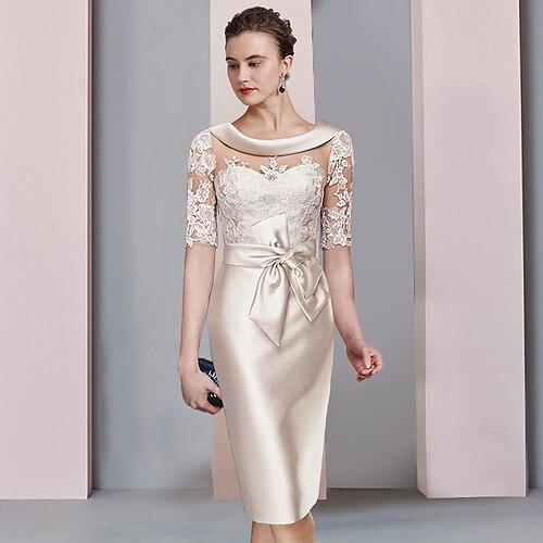 A tubino Abito da cerimonia per signora Invitati del matrimonio Elegante Girocollo Al ginocchio Raso Di pizzo Mezza manica con Fiocco (fiocchi) Con applique 2023
A tubino Abito da cerimonia per signora Invitati del matrimonio Elegante Girocollo Al ginocchio Raso Di pizzo Mezza manica con Fiocco (fiocchi) Con applique 2023