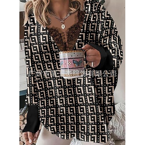 Women's Shirt Blouse Black Graphic Lace Trims Print Long Sleeve Casual Basic V Neck Regular S
Women's Shirt Blouse Black Graphic Lace Trims Print Long Sleeve Casual Basic V Neck Regular S