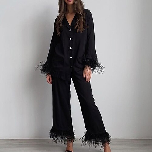 Dame Loungewear Sæt Ren farve Mode Varm Komfort Hjem Daglig I-byen-tøj Bomuld Åndbart Knaphul Langærmet Skjorte Bukse Knap Fjer Forår Sommer Sort Hvid
Dame Loungewear Sæt Ren farve Mode Varm Komfort Hjem Daglig I-byen-tøj Bomuld Åndbart Knaphul Langærmet Skjorte Bukse Knap Fjer Forår Sommer Sort Hvid